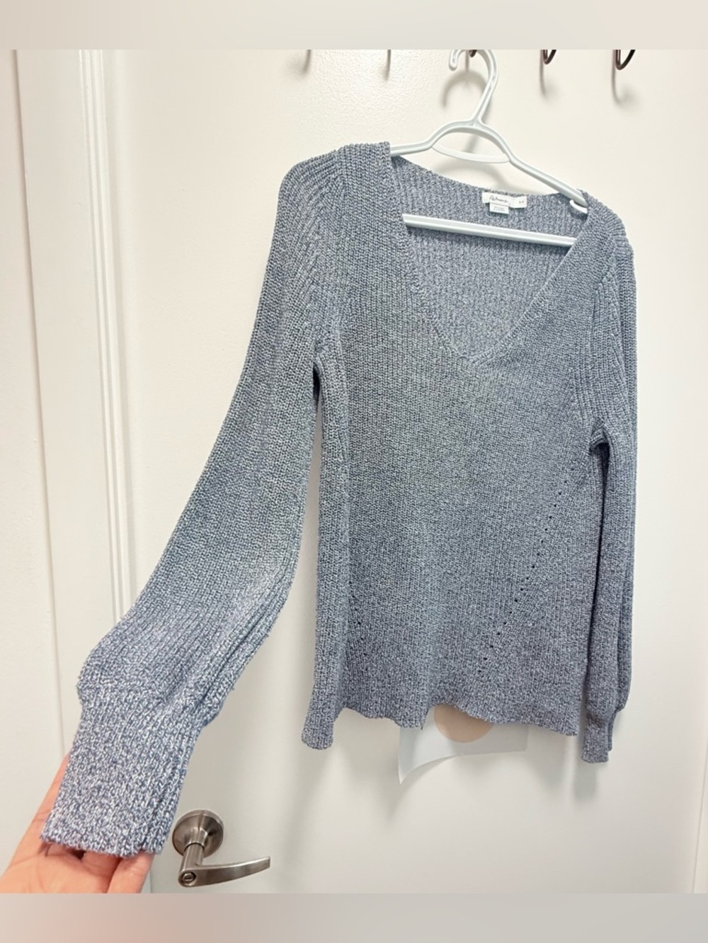 Reitmans Heather Blue Knit V-Neck Sweater - Relaxed Fit
